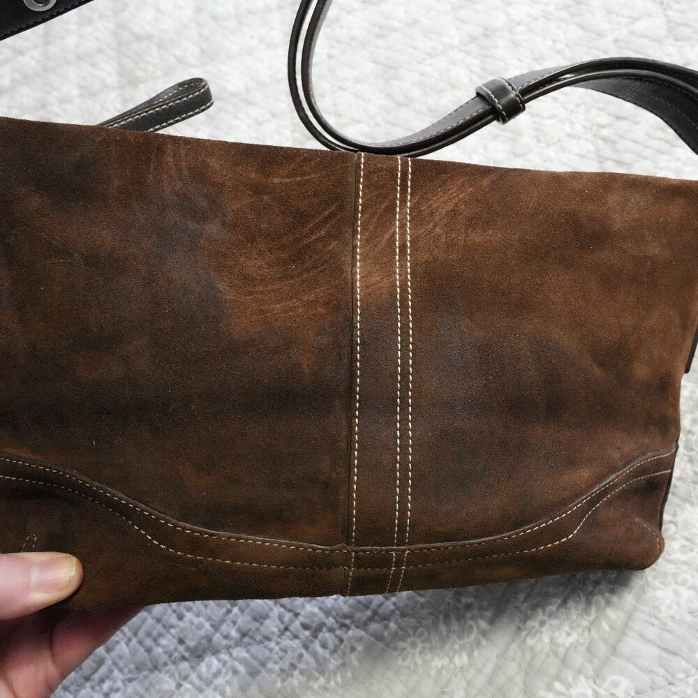 COACH Brown Suede East West Duffel Shoulder Bag F11514 - Picture 3 of 10